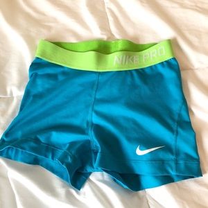 nike pro small blue and green spandex